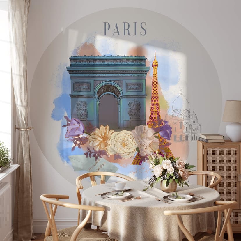 Fototapet Paris - Eiffeltornet - Rund - Älska din stad - non-woven tapet/självhäftande non-woven tap