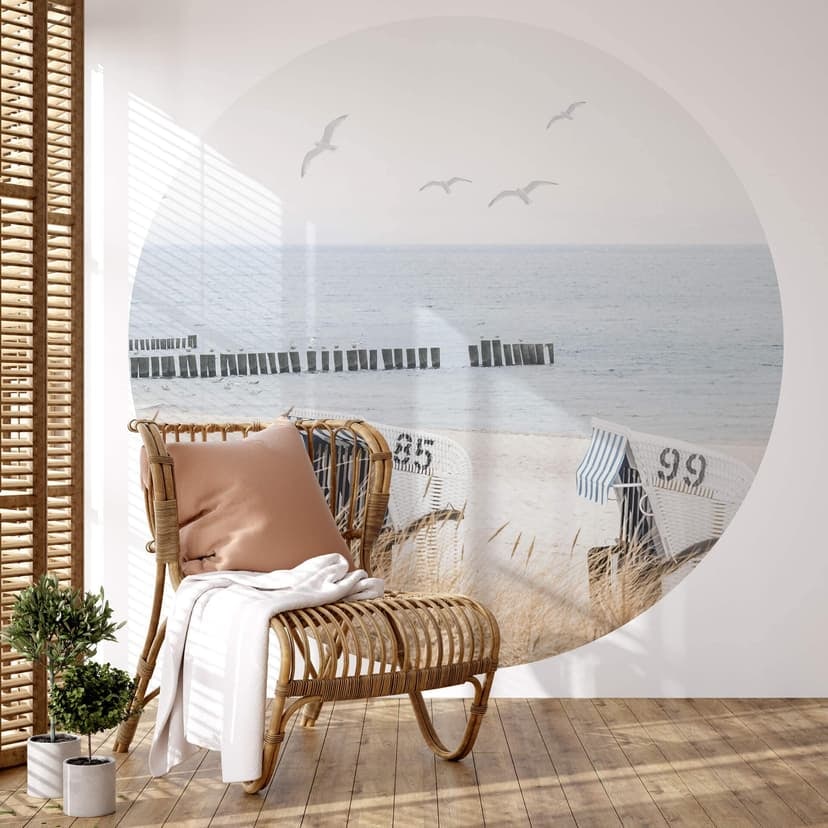 Strand med havsutsikt Fototapet - rund - non-woven tapet/självhäftande non-woven tapet
