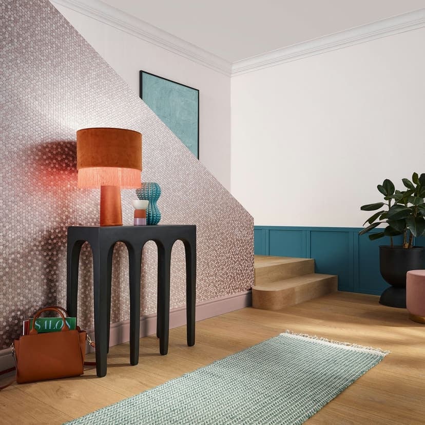 Icke-vävd tapet hexagonal, metallic kakeleffekt modern, geometrisk glansig i rosa-brun