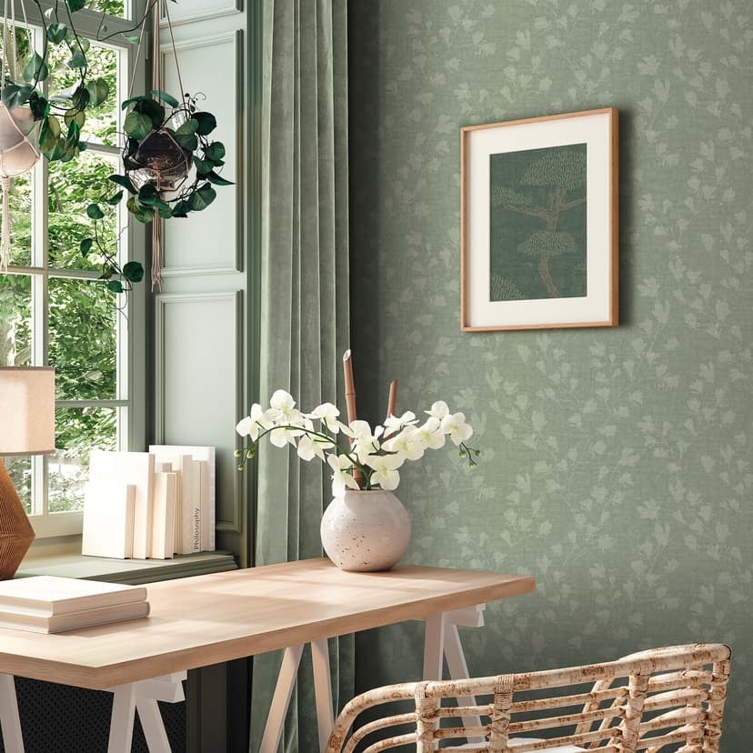 Gröna blad tapeter - blommigt vardagsrum non-woven tapet kök - Nara