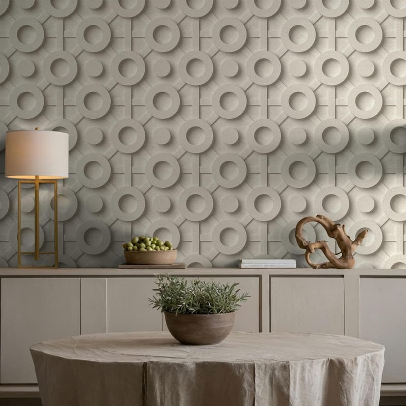 Icke-vävd tapet grafisk 3D-look modern, cirklar matt i beige