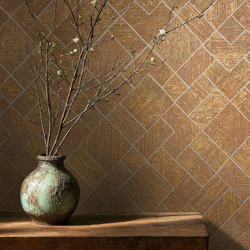 Non-woven tapet i guld rutigt, diamantmönster grafiskt geometriskt