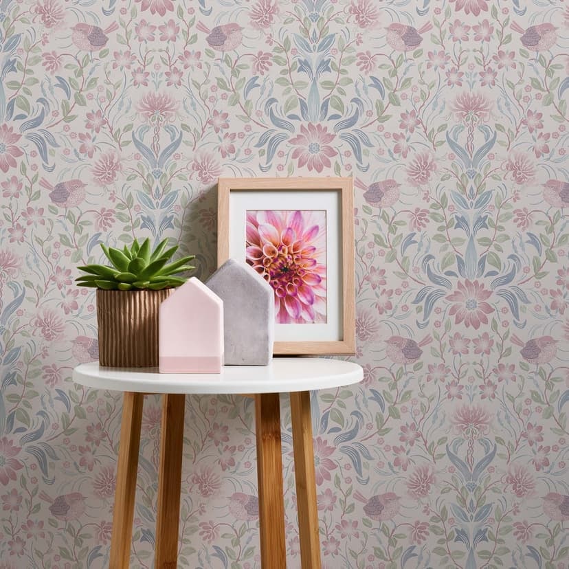 Blommig gräddblå - non-woven tapet lantgård A.S. Création - matt och lätt strukturerad