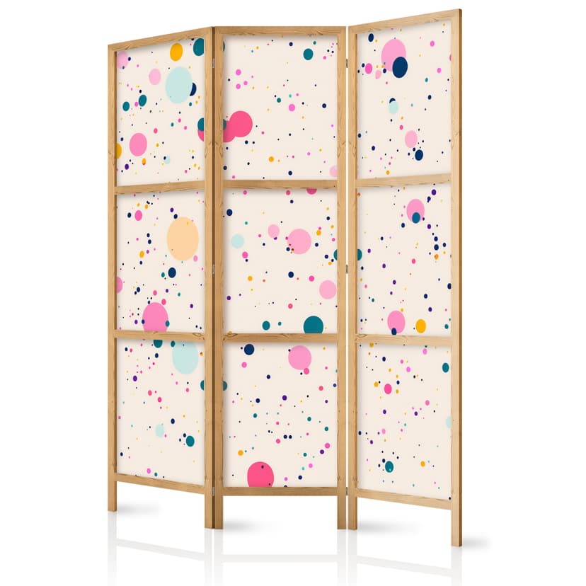 Japanischer Paravent Raumteiler - Dots on a Light Pink Background, 3-teilig