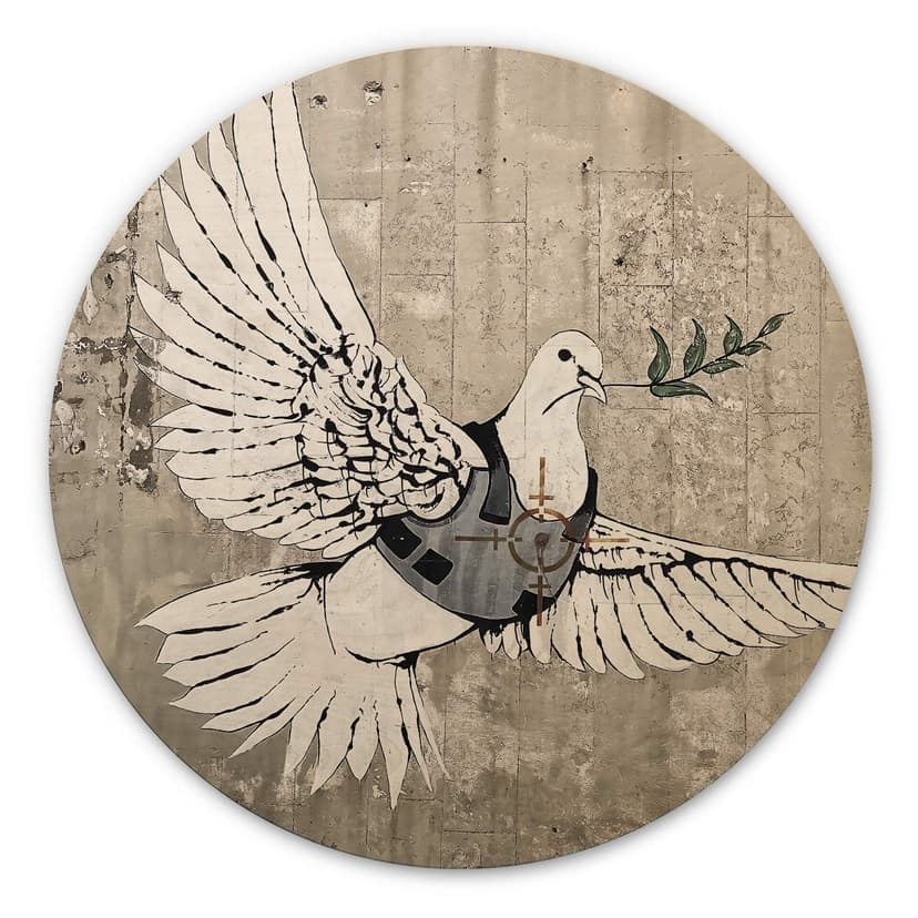 Banksy Trätavla - Fredsduvan - Rund