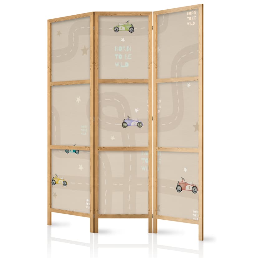 Japanischer Paravent Raumteiler - Race on a beige background with stars, 3-teilig