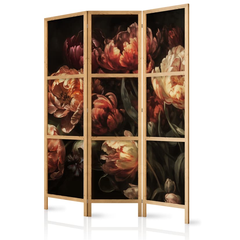 Japanischer Paravent Raumteiler - Magnificent Tulips on Black, 3-teilig