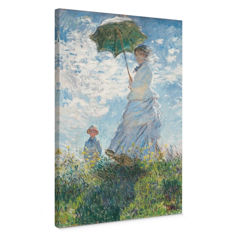 Canvastavla Monet - Kvinna med parasoll - Madame Monet och hennes son
