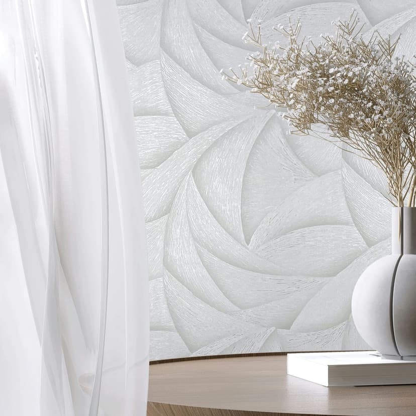 Non-woven tapet i vitt 3D-look vågor grafisk modern