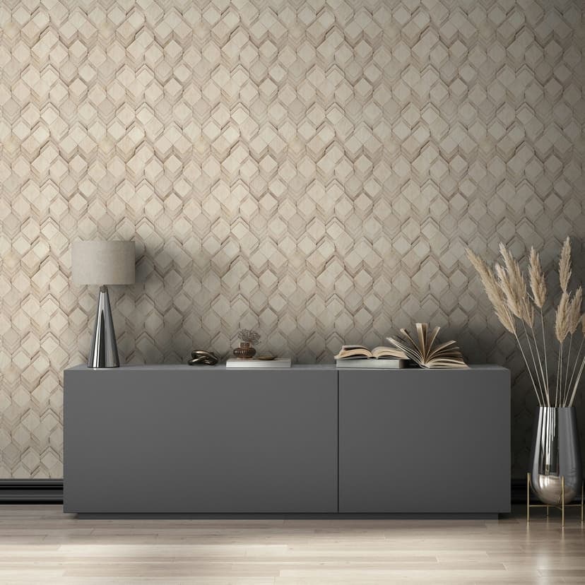 Non-woven tapet i beige, grå rhombus illusion 3D-look modern