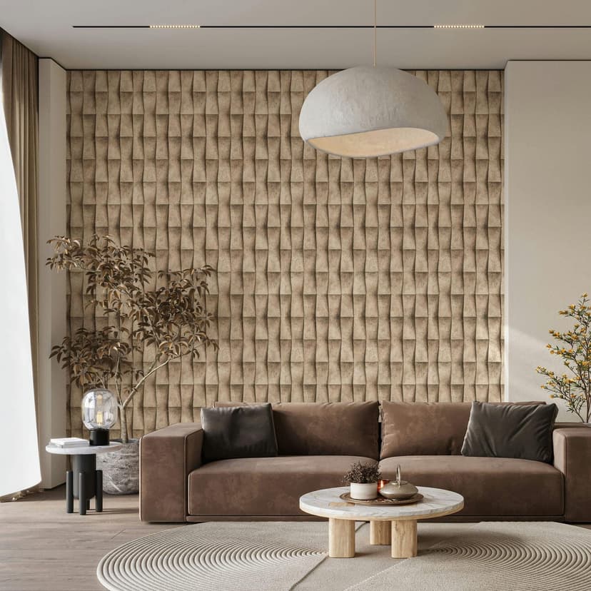 Non-woven tapet i beige gips look illusion 3D look ränder modern industriell look