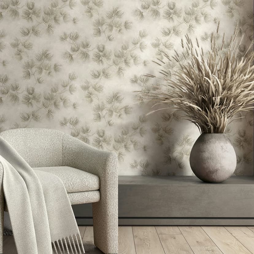 Icke-vävd tapet blommor, betong blommig natur matt i beige