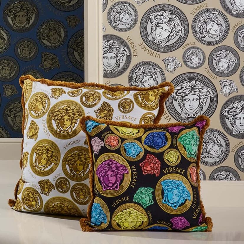 Versace Home Mustertapete Medusa-Köpfe Luxus Tapete Beige Silber Designer Vliestapete