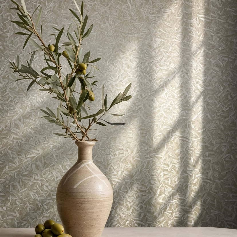 Icke-vävd tapet 3D-look, bladmotiv blommig klassisk i beige