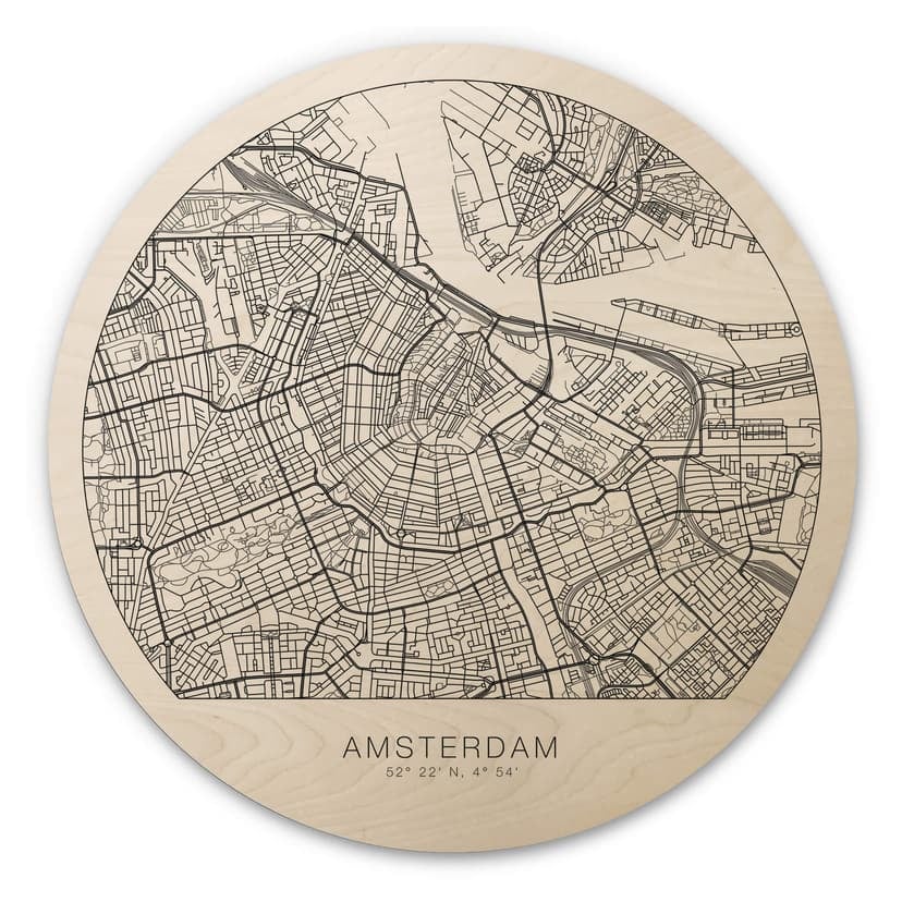Trätavla över Amsterdam - rund