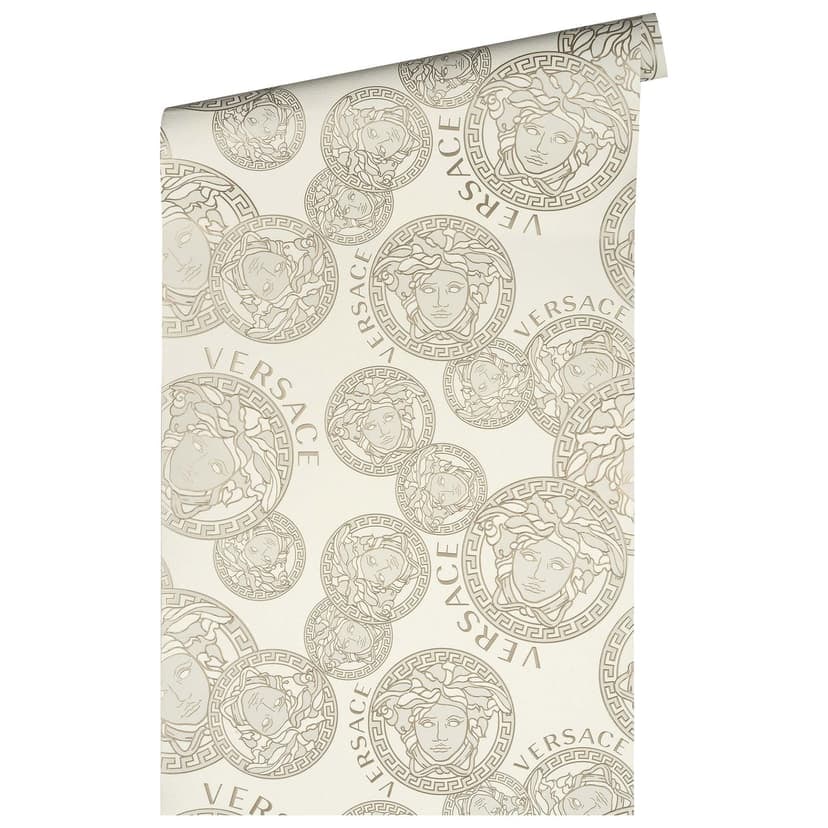 Versace Home non-woven pärla beige medusa huvud lyxig designer tapet vit