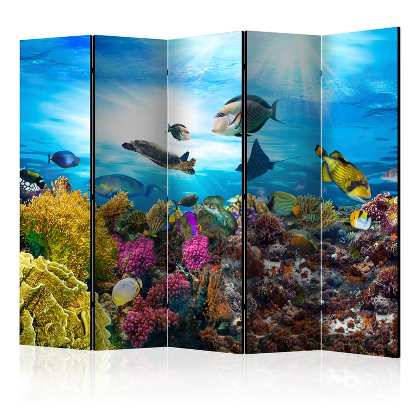 Paravent, Raumteiler freistehend, Trennwand - Coral reef II, 5-teilig - einseitig bedruckt - 225x17