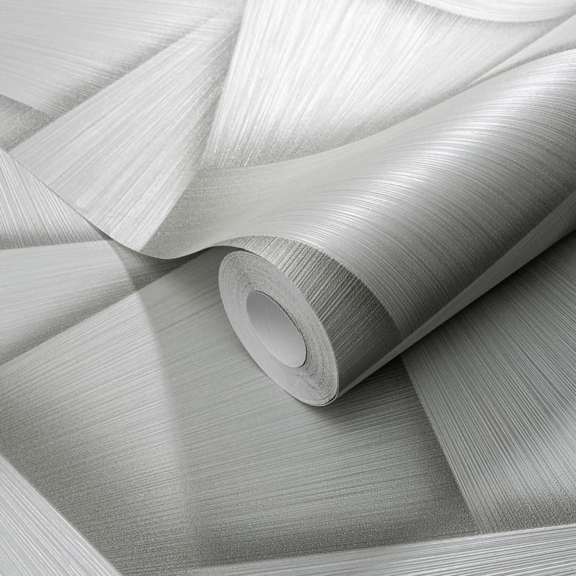 Non-woven tapet med geometriska former och metallic-effekt i grönt