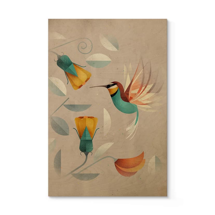 Träposter med fågelmotiv - Kolibri - Brun