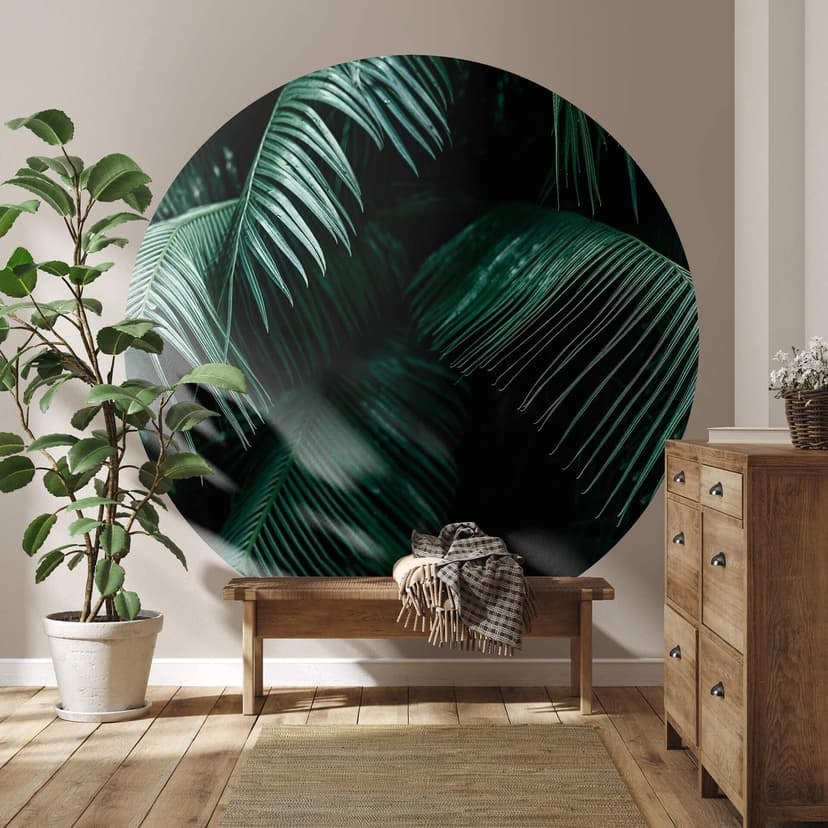 Fototapet med tropiska botaniska växter - rund - non-woven tapet/självhäftande non-woven tapet