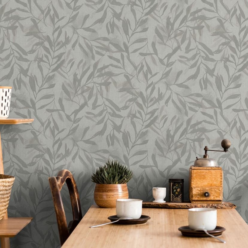 Non-woven tapet i beige grå blad blad look vintage blommig natur