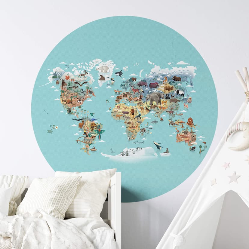 Wallsticker Världskarta - Brun - Rund
