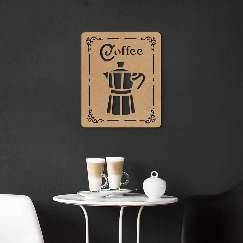 Dekorationsskylt för kök Kaffe - Espressokanna - MDF natur