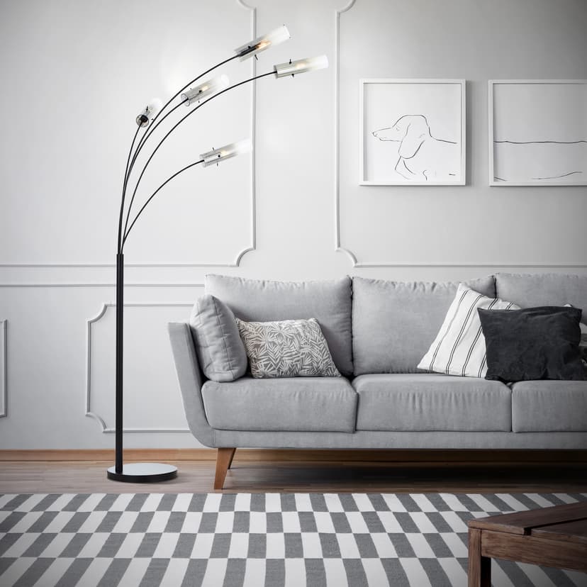 Stehleuchte Hilla 2 Grau, 25W, 200 x 73 cm, Metall Bogenlampe