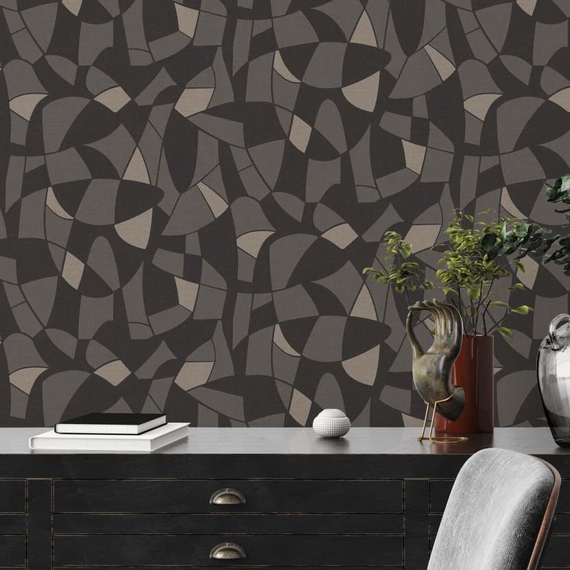 Vintage design tapet svart beige - sovrum non-woven tapet