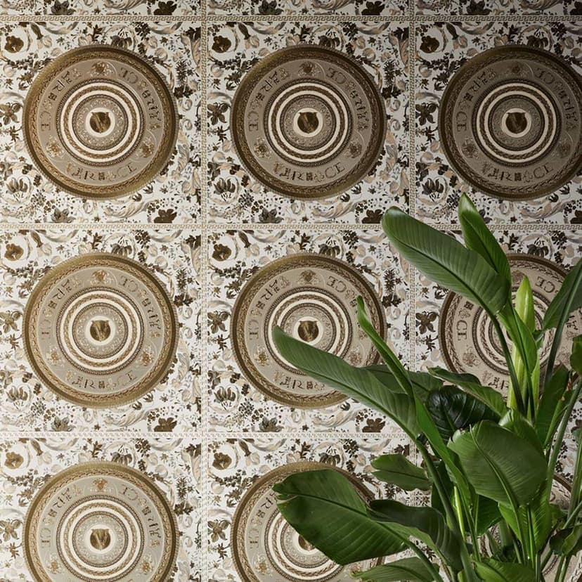 Versace Home blommig designer tapet brun guld lyxig non-woven tapet med blommor
