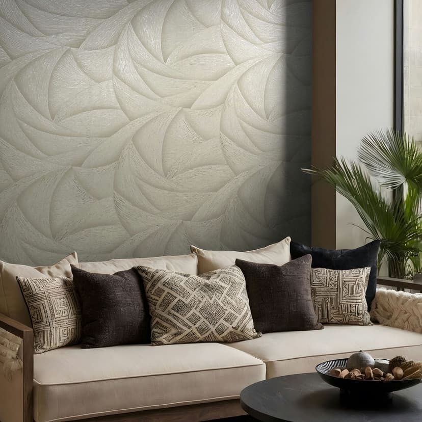 Non-woven tapet i beige 3D-look vågor grafisk modern