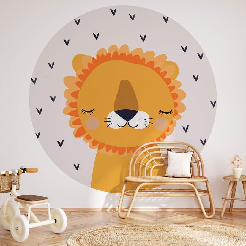 Fototapet för barnkammare Treechild - Little Lion - Rund - non-woven tapet/självhäftande non-woven t