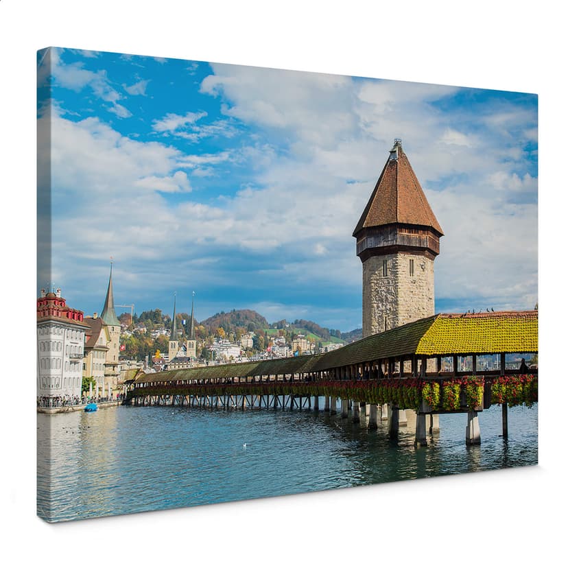 Canvastavla träbro i Lucerne
