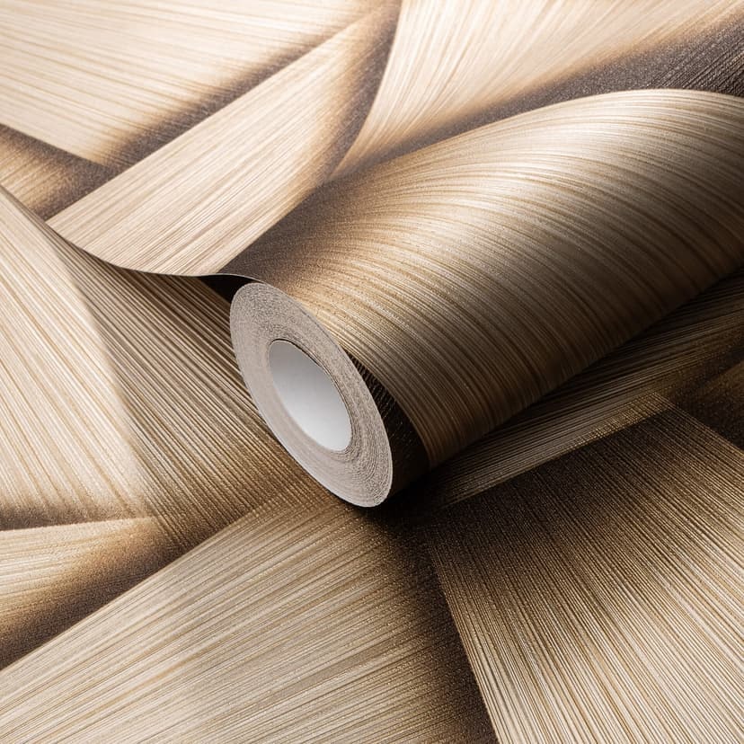 Non-woven tapet med geometriska former och metallic-effekt i guld