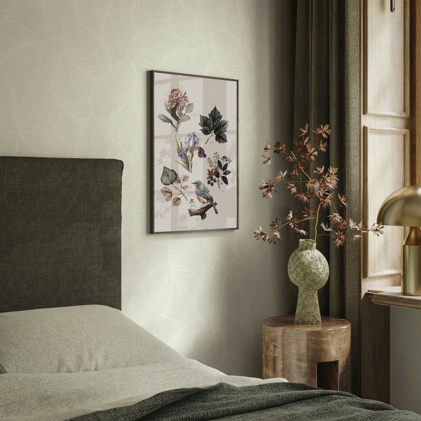 Icke-vävd tapet blad blommig natur matt i grönt