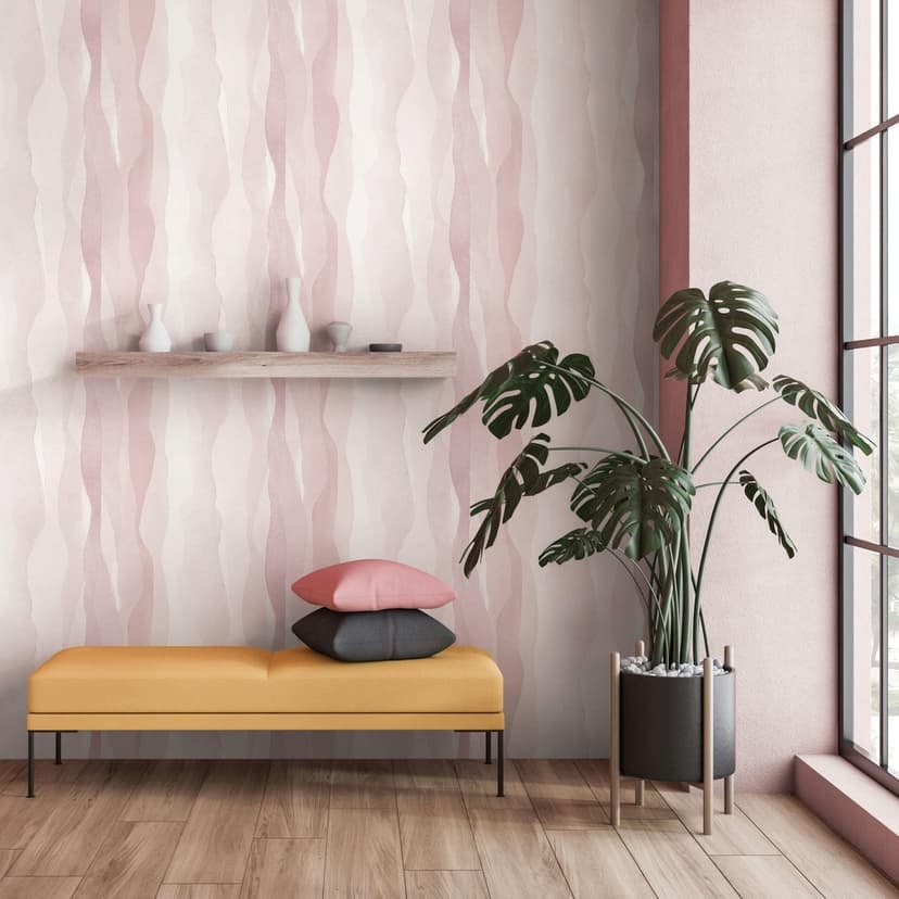 Non-woven tapet i rosa abstrakt randig look grafisk modern
