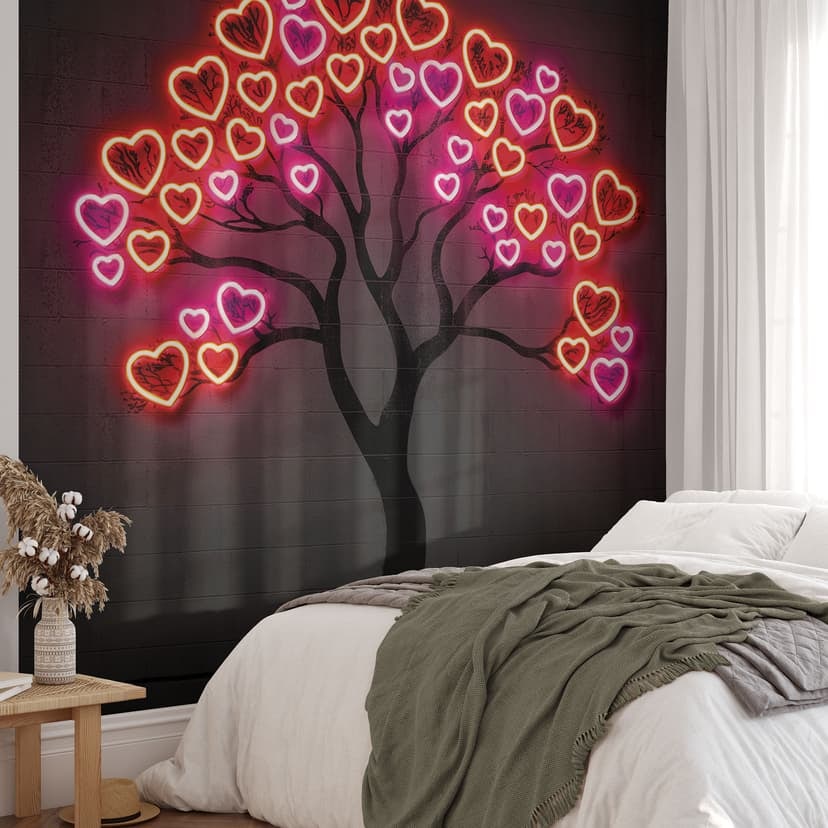 Fototapet träd med röda hjärtan | Neon Art - Mielu