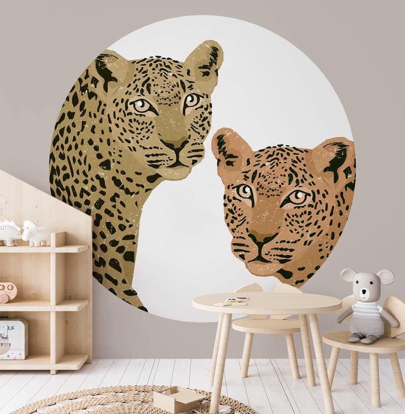 Goed Blauw - Leoparderna - Rund Fototapet väggmålning - non-woven tapet/självhäftande non-woven tape