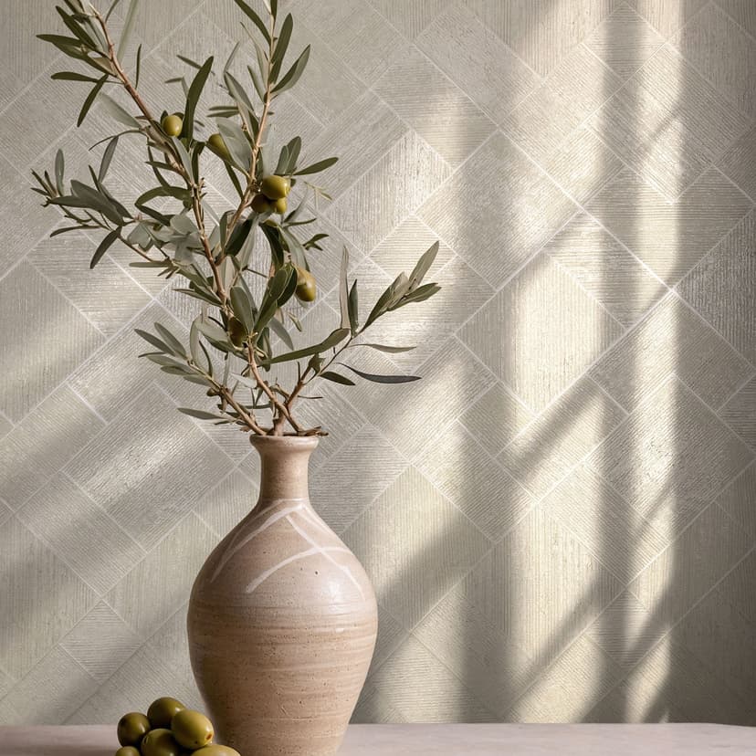 Non-woven tapet i beige rutigt, diamantmönster grafiskt geometriskt