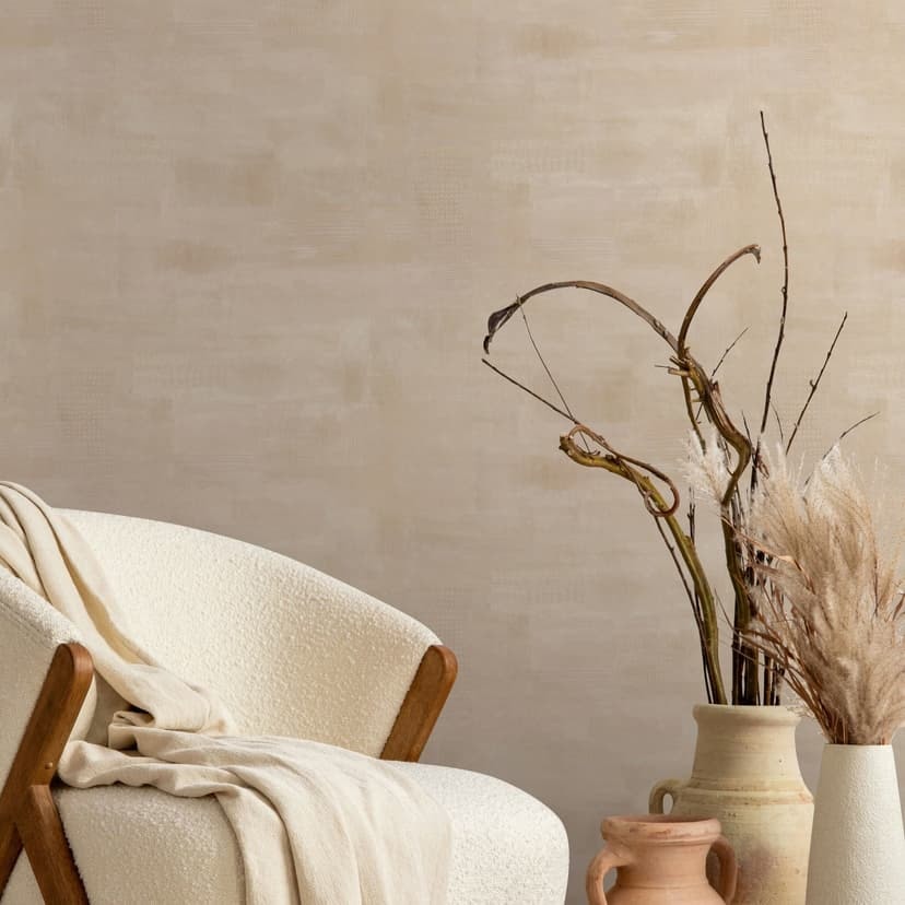 Icke-vävd tapet i gipsutseende, betongutseende slät geometrisk matt i beige brun