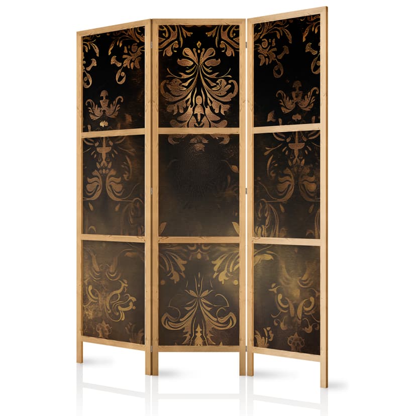 Japanischer Paravent Raumteiler - Floral Ornaments: Sepia and Brown, 3-teilig