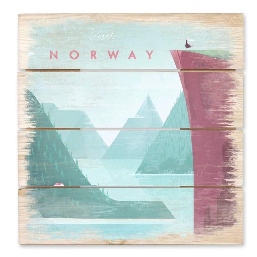 Trätavla Rivers - Norge - 40x41,5 cm