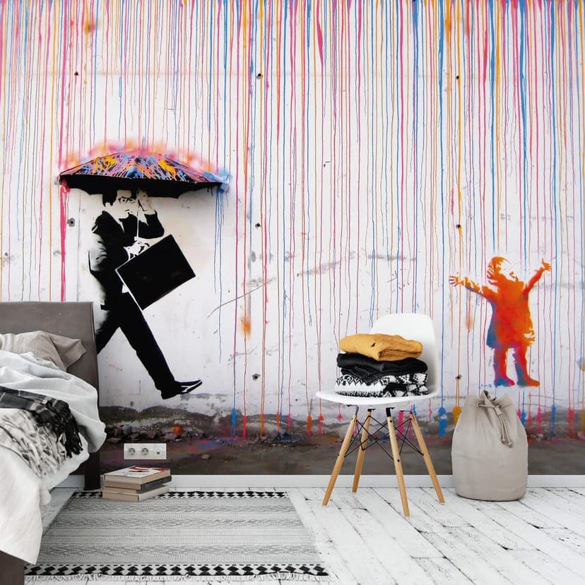 Banksy - Fototapet med färgat regn