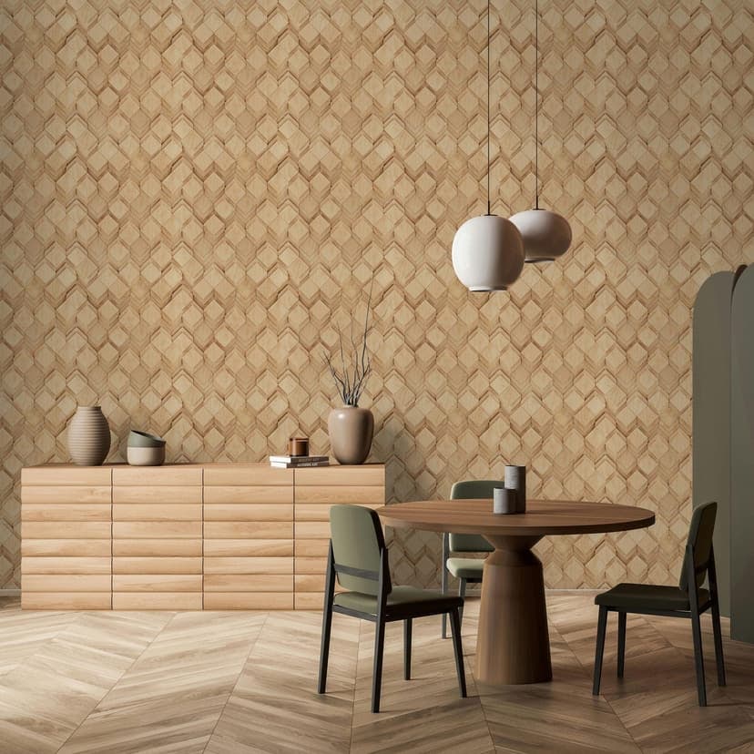 Non-woven tapet i beige, brun rhombus illusion 3D-look modern