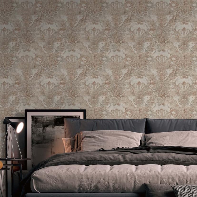 Vintage barock tapet beige, grå, rödbrun - non-woven tapet med ornament