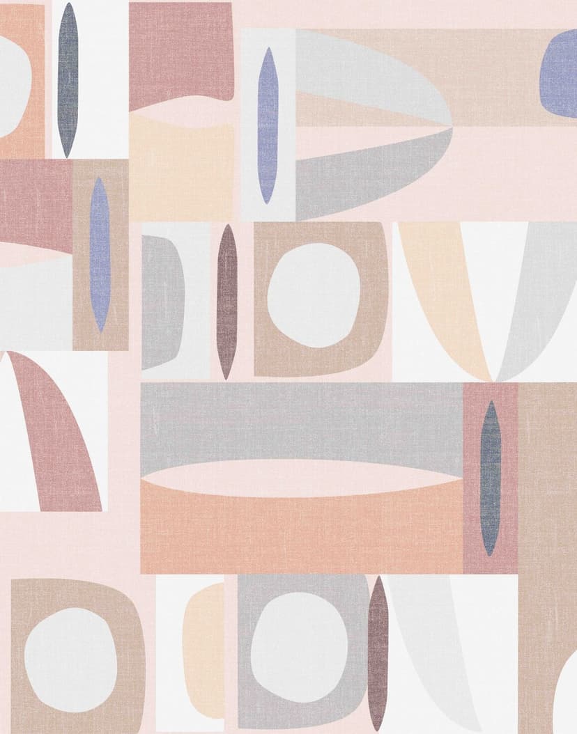 Fototapet Abstrakt geometri från mitten av sekelskiftet i beige, rosa och blått 2,7 x 2,12 m