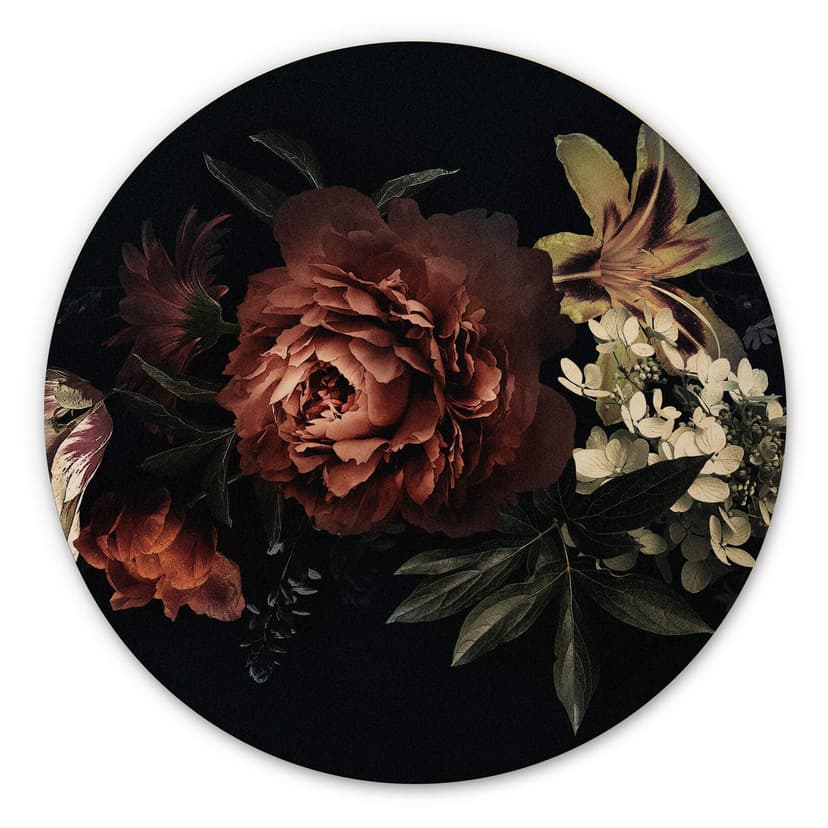 Trätavla blombukett röd - rund