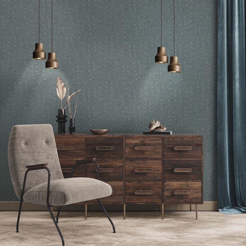 Design tapet vågor blå beige - högkvalitativ vintage non-woven tapet