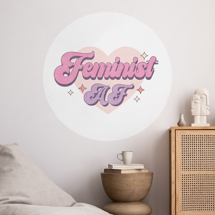 Feminist AF rosa hjärta Wallsticker - rund