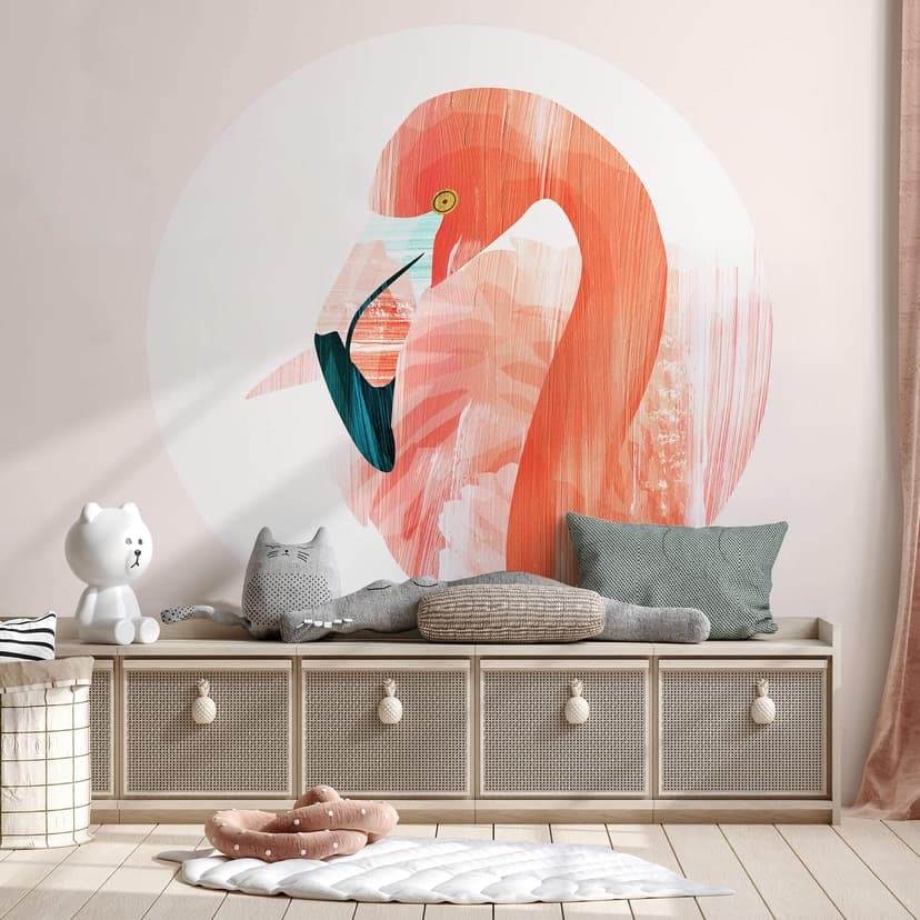 Goed Blauw - Rosa flamingo - Rund fototapet - non-woven tapet/självhäftande non-woven tapet